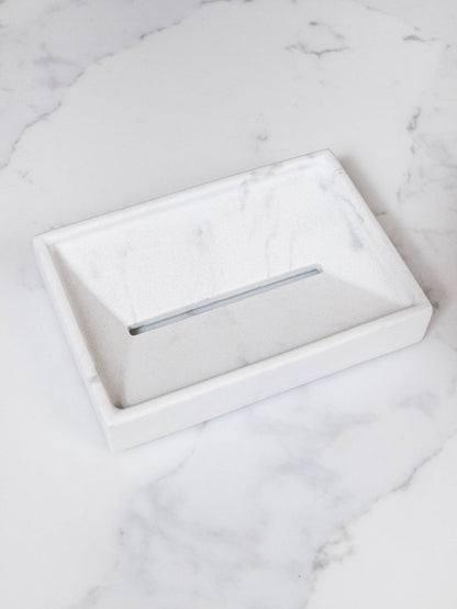 Soap Dish in White Marble Effect with Rubber Pads